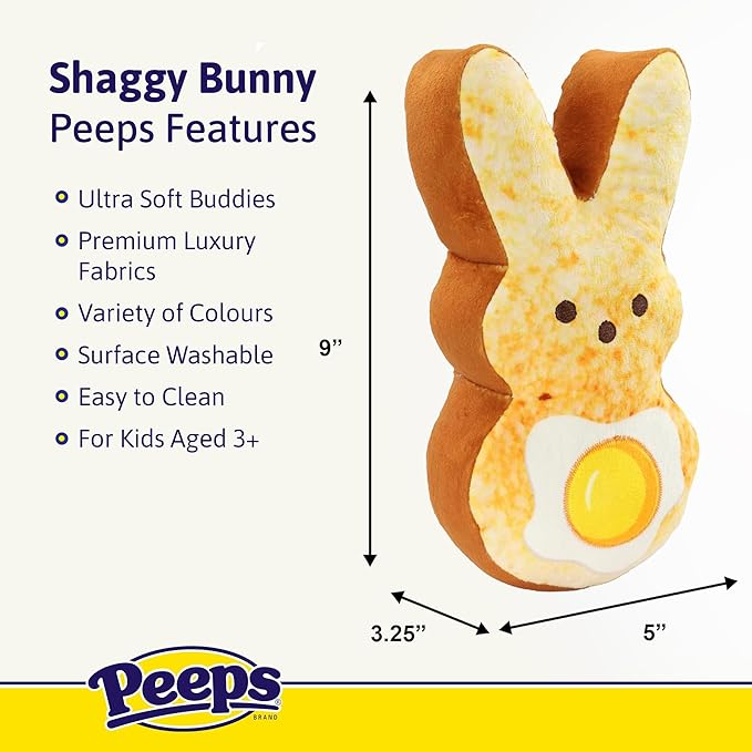 Animal Adventure | 9" Easter Brunch Jam Shaggy Bunny Peeps Plush | Easter Basket Stuffed Animals for Kids | Marshmallow Candy | Huggable Soft Plushie Stuffers Toy | Collectable Gifts | Aged 3+