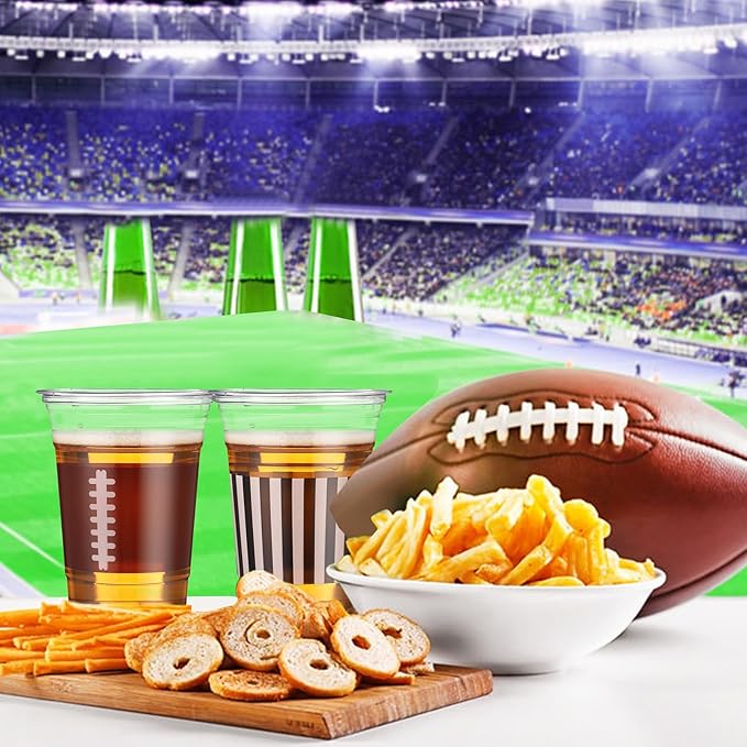 Qinyoung 60 Pcs 16oz Football Party Decorations Football Tailgate Plastic Disposable Clear Cups for Events Sports Birthday Themed Tableware Party Supplies
