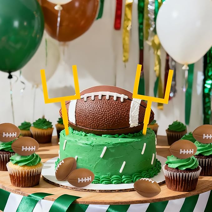 Hooqict 12Pcs Football Cake Decorations Set with Mini Football Goal Post Cake Toppers & Cupcake Toppers for Sport Theme Game Day Decorations Tailgate Party Supplies