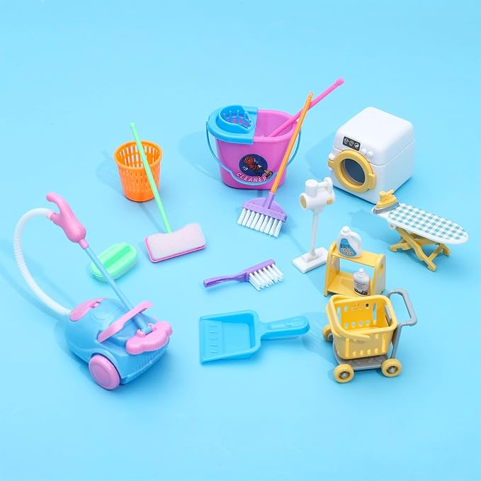 ONEST 22 Pieces Mini Housework Cleaning Supplies Miniature House Accessories Mini House Furniture Decoration Accessories