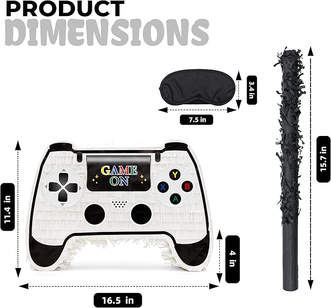 White Game Controller Pinatas Bundle with a Blindfold and a Bat(16.5 x 12 x 3.5 Inches), Perfect for kid's Birthday Parties, Mexican Theme Parties, Decorations