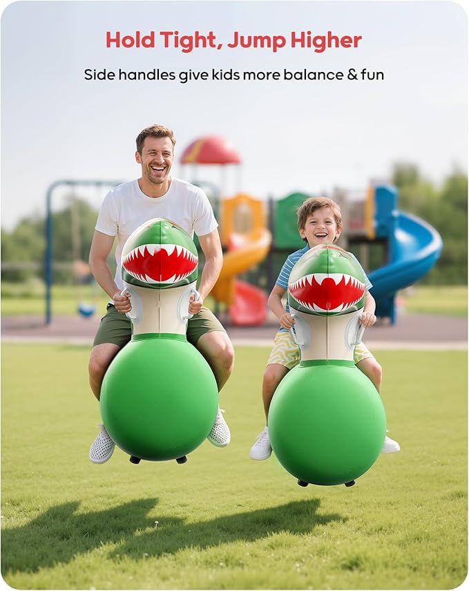 QPAU Infatable Bouncy Toys with Hand Pump, Heavy Duty Giant Bouncy Pal, 220lbs Load Capacity, Ride On Bouncy Animal Hopper Toy, Indoor Outdoor Bouncers for Kids Girls Boys Ages 5+ (Dinosaur, 1 Pack)