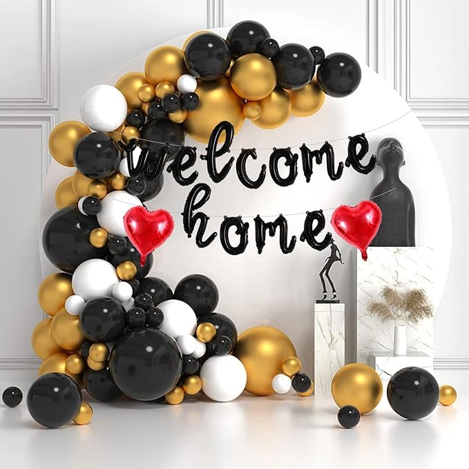 TONIFUL Welcome Home Balloons,Black Cursive Welcome Home Foil Balloons Banner 16 Inch Welcome Home Party Decorations for Homecoming Party Decorations House Warming Party Family Gathering Supplies