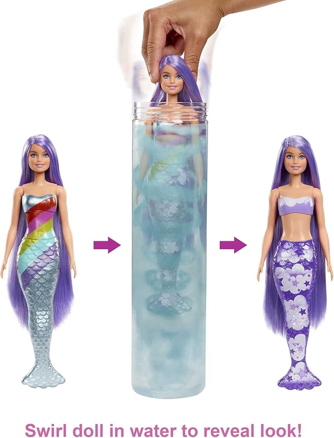 Barbie Color Reveal Doll & Accessories, Rainbow Mermaid Series, 7 Surprises, 1 Mermaid Barbie Doll (Styles May Vary)