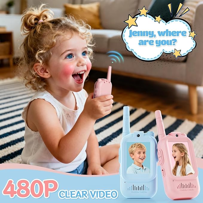 Kids Video Walkie Talkies 2 Pack, Rechargeable Long Range Two-Way Radios, Outdoor Indoor Toys for Boys Girls Ages 3-12, Perfect Birthday & Camping Gifts