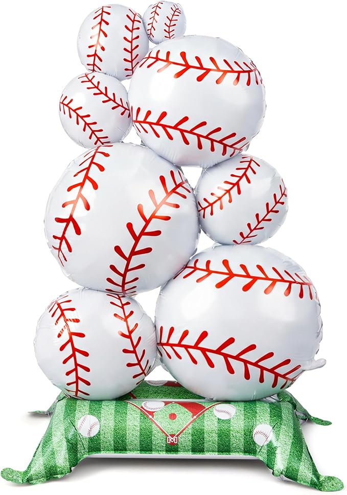 Soulchen 1 Pcs 3.5 ft Giant Self Standing Baseball Foil Balloons for Baseball Birthday Party Decoration Team Celebration Decor Backyard BBQ Sports Themed Party Supplies