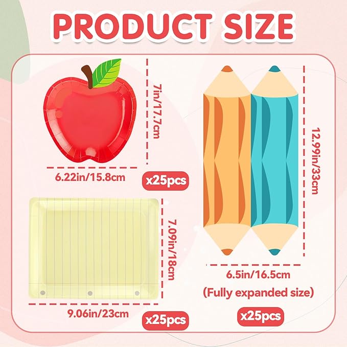 75Pcs Back to School Red Apple & Notebook Paper Plates with Pencil Napkins First Day of School Disposable Tableware Set for Graduation Kindergarten Preschool Party Supplies Table Decor, Serves 25