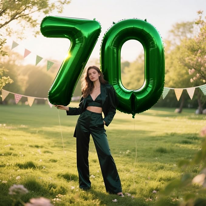 40 Inch Green Large 7 Number Balloons Dark Green, Big Foil Number Balloons, Giant Helium Happy 17th 27th Birthday Party Decorations for Man and Women, Huge Mylar Anniversary Party Supplies