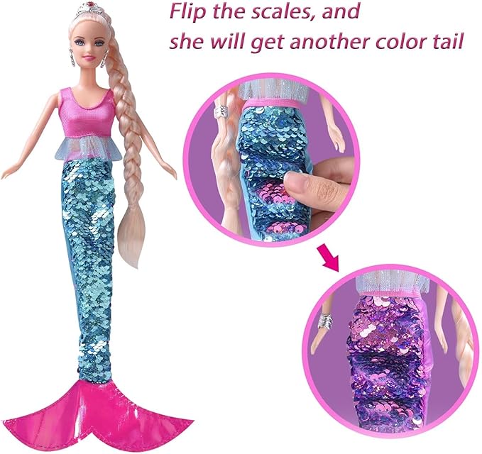 Bettina Princess Doll & Seahorse Set, Color Change Tail, 11.5 Inch Mermaid Doll, Toys for Girls & Kids