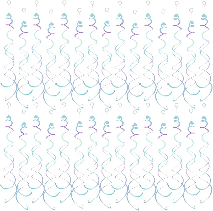 30 Pieces Hanging Swirl Party Decorations Ceiling Spiral Plastic Streamer for Birthday Graduation Wedding Celebration Baby Shower Party（Iridescent）