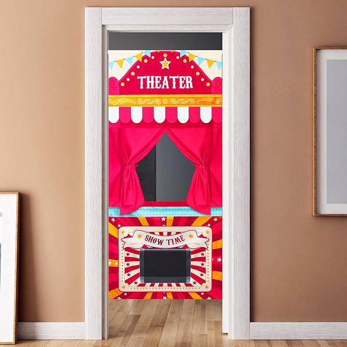 VitalCozy Doorway Puppet Theater with 2 Adjustable Rods Fits in Most Doorways 67 x 31 Inch Foldable Hanging Puppet Show Theater for Christmas Holiday Home(Theater Style)