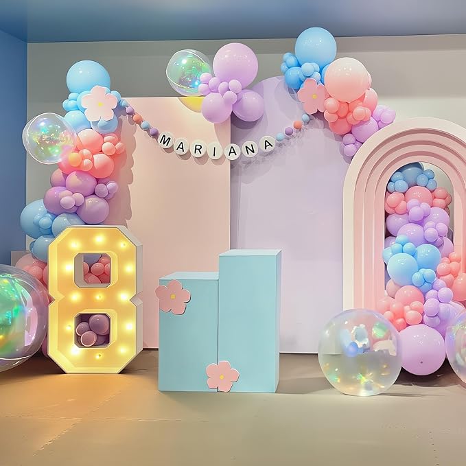 Pink Blue Purple Balloons Arch Kit Iridesent Balloons Clear Balloon Pastel Pearl Pink Purple Lavender Blue Balloon Garland for Girl Gender Reveal Hawaii Birthday Baby Shower Mermaid Party Decor