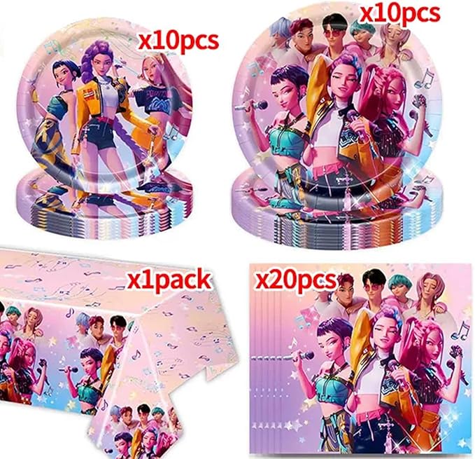 Demon Movie Hunters Party Tableware, 20 Plates and 20 Napkins and Tablecloth71 '' x 42 ''Demon Movie Hunters Party Birthday Party Decorate Supplies