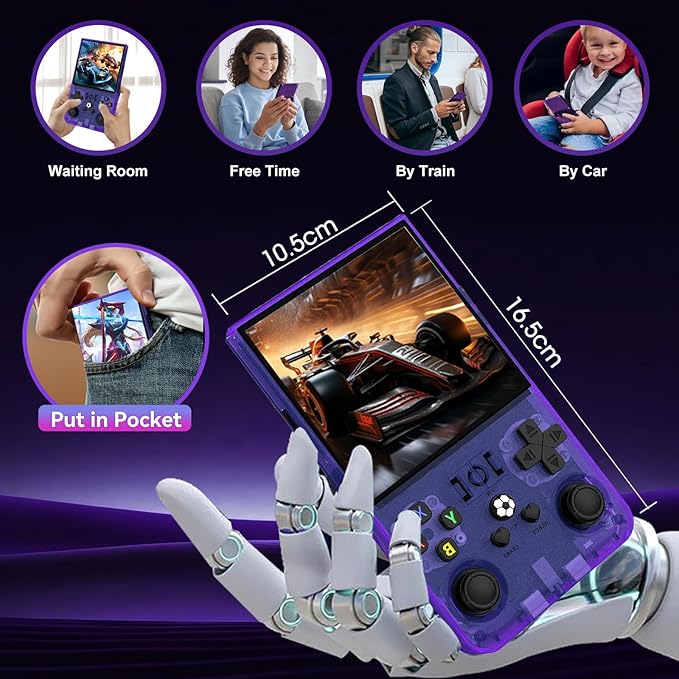 R36MAX Retro Handheld Game Console, 4.0" IPS Screen Retro Gaming Console, 128GB TF Card, 30+ Mainstream Emulators, 22,000+ Classic Games, Open Source Linux System, 4000mah Battery - Purple