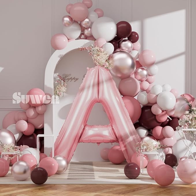 SUWEN 40 Inch Pink Large A Letter Balloons Big Foil Helium Letter Balloons A-Z Jumbo Mylar Happy Birthday Party Decorations for Girl Anniversary Party Supplies
