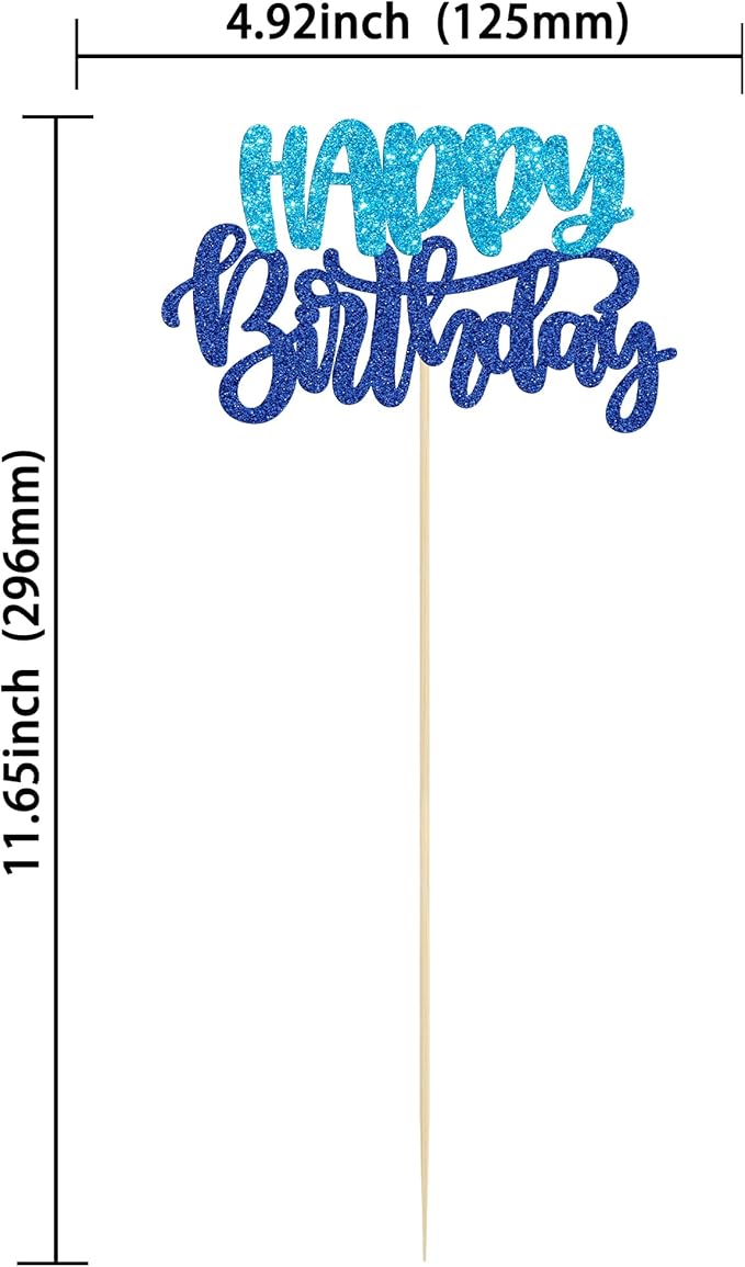 Gyufise 12Pcs Happy Birthday Centerpieces Sticks Double Sided Glitter Birthday Party Decorations Anniversary Table Flower Centerpiece for Celebrating Party Supplies Blue Dark Blue