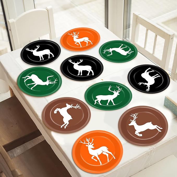CHUNNIN 48Pcs Hunting Themed Party Paper Plates 7'' Next Camo Party Supplies Deer Hunt Birthday Disposable Dessert Dinner Plates for Forest Gone Camo Theme Birthday Shower Decorations