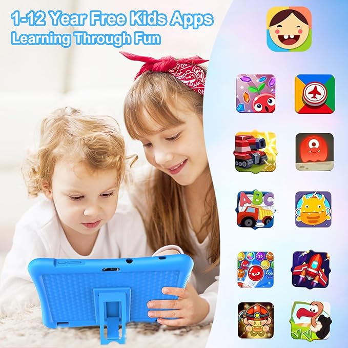 Kids Tablet 10 inch Android 13 with Shockproof Case, Quad-Core 32GB, 512GB Expandable, Parental Control, Pre-Installed Apps, 6000mAh Battery, Gifts for 3-12 Year Olds