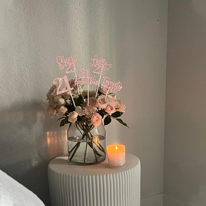 15PCS Happy 21st Birthday Centerpiece Sticks Twenty One Hello 21 Cheers to 21 Table Flower Centerpieces Sticks 21 Fabulous Floral Decorations for Happy 21st Birthday Party Centerpieces Rose Gold