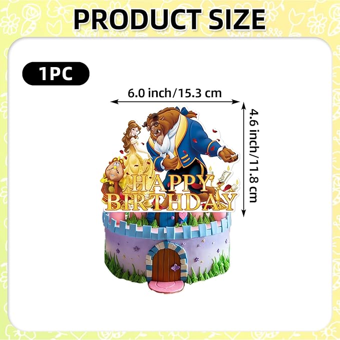 25Pcs Beauty and the Beast Birthday Party Supplies Pack Includes 1 Cake Topper 24 Cupcake Toppers for Beauty and the Beast Party Supplies