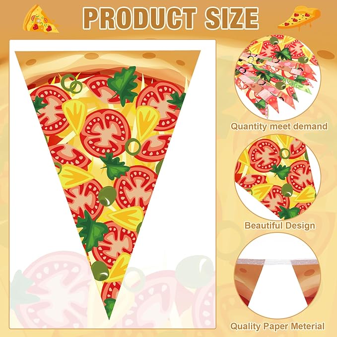 HESTYA 5 Pcs 49 Ft Pizza Party Decorations Pennant Banner Pre-Assembled Pizza Triangle Flag Bunting Garland for Themed Birthday Bachelorette Party Supplies Fast Food Theme Decorations