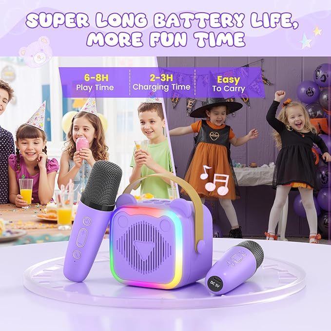 Mini Karaoke Machine for Kids,Portable Bluetooth Speaker with 2 Microphones,Music Player for Singing and Party,Ideas Birthday Toys Gifts for Girls Boys 3,4,5,6,7,8,9,10,11,12+ Years Old (Purple)