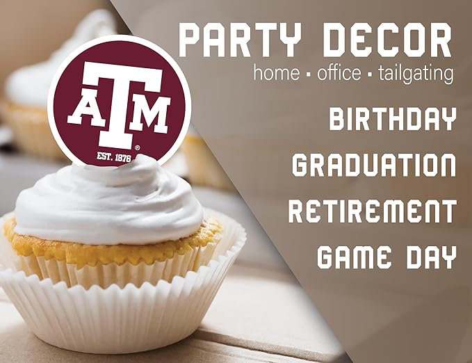 Texas A&M Cupcake Topper Party Supplies for Football, Birthday, Graduation Party Decorations (24 Pieces) (Texas A&M)