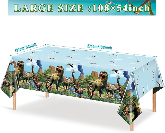 Tiamon 3 Pcs Dinosaur Tablecloth Dinosaur Party Table Covers Plastic Tablecloth for Kids Adults Birthday Party Picnic Supplies 54 x 108 Inch (Blue)