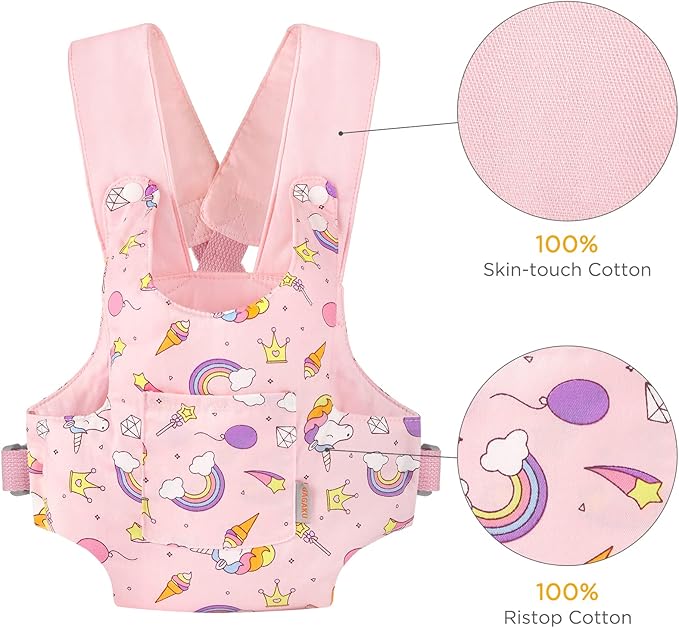 GAGAKU Doll Carrier Doll Accessories Stuffed Animal Carrier with Adjustable Straps for Kids – Pink (Stars)