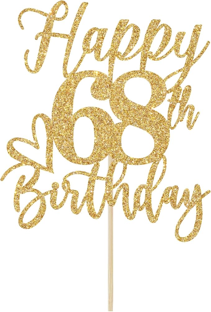 Happy 68th Birthday Cake Topper, 68th Birthday Decorations for Men/Women, Cheers to 68 Years, Hello 68, 68th Happy Birthday Party Supplies Gold Glitter