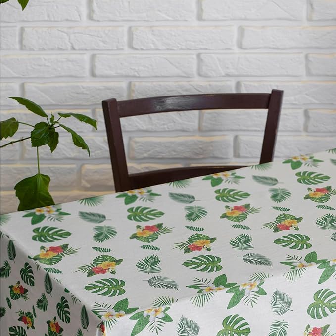 2Pack Hawaiian Luau Tablecloth 54x108 Inch, Tropical Palm Leaves Table Cover for Party, Plastic Disposable Green Leaves Decor for Birthday, Jungle Nature Theme Party Supplies Decorations