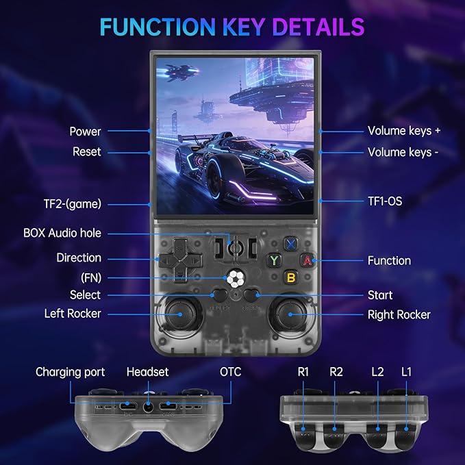 R36MAX Retro Handheld Game Console, 4.0 inch IPS HD Screen Retro Game Console with 4000mAh Battery, Portable Video Gaming Console with 64GB TF Card, Open Source Linux System, Support 30+ Emulators