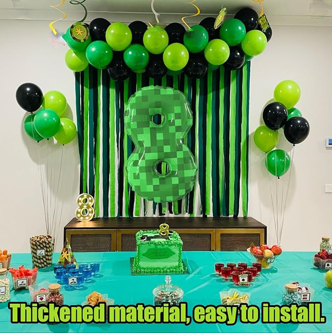 40 Inch Green Pixel Miner Theme Number Balloons Large Birthday Party Number Balloons Mining Gaming for Kids Birthday Party Decoration Supplies (Number 8)