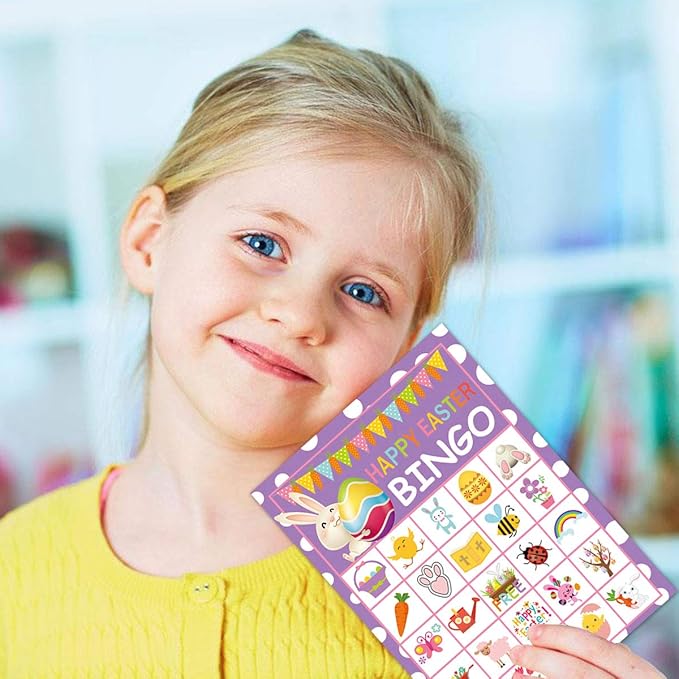 Easter Crafts for Kids, Easter Games for Kids, Easter Bingo, Fun Easter Bunny Bingo Cards for 24 Players, Easter Activities, Easter Party Supplies Favors for Family School Classroom