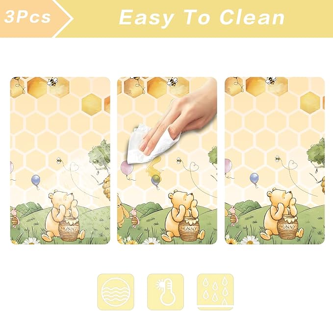 3pcs Party Tablecloth Bear Baby Shower Tablecloths Classic Bear Disposable Thickened Plastic Table Cover for Kids 1st 2rd Baby Party Supplies 54x108Inches (Yellow)