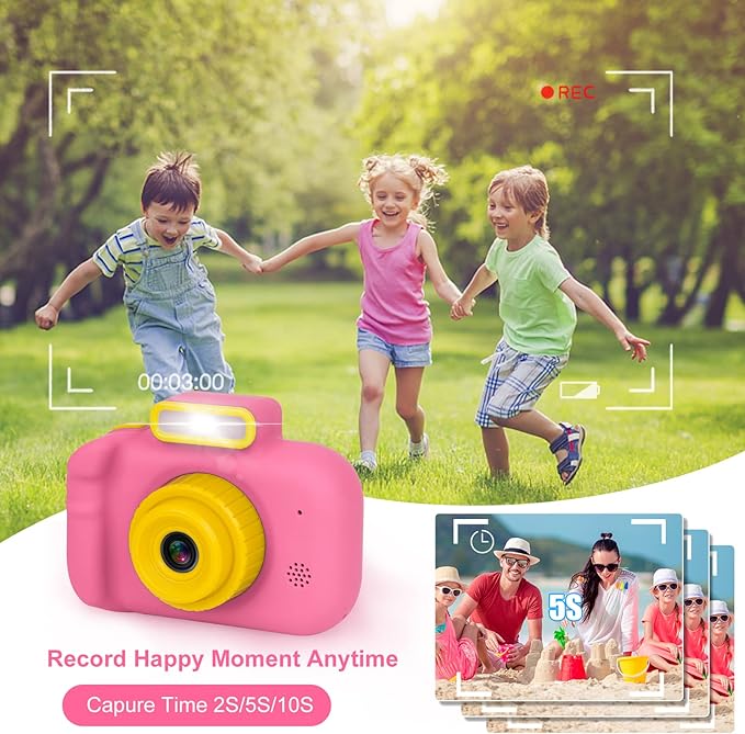 Kids Camera, Toddler Selfie Digital Pink Camera Birthday Toys Gift for Girls Age 3-9, Portable Kids HD Digital Video Recorder with 32G SD Card, Toys for 3 4 5 6 7 8 9 Year Old Kids
