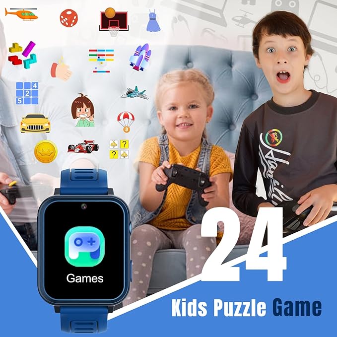 Smart Watch for Kids with 39 Puzzle Games HD Touch Screen Camera Music Player Pedometer Alarm Clock Calculator Flashlight 12/24 hr Gifts for 4-12 Year Old Boys Toys for Kids