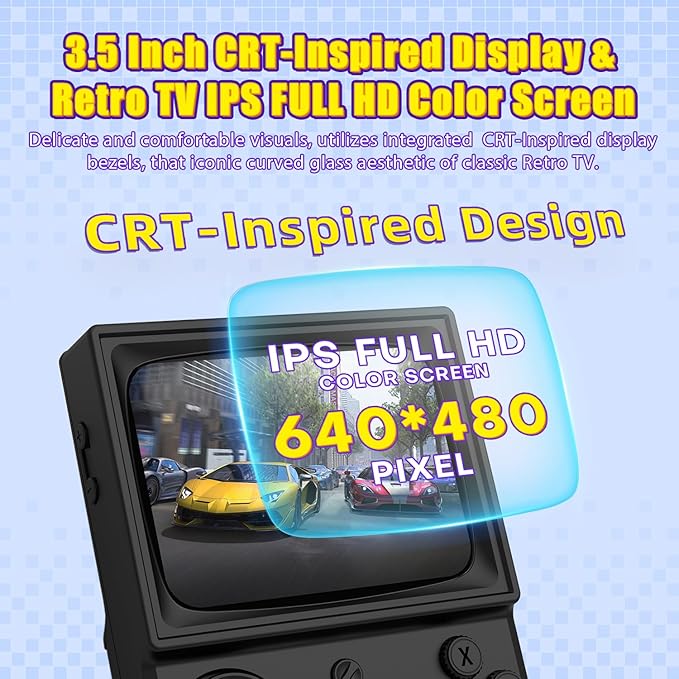 R36T Retro Gaming Console, 3.5'' IPS Screen CRT-Inspired, Handheld Game Console with 18000+ Classic Games Supports WiFi Networked Fighting and OTG, 3500mAh Battery, with Portable Case(Black 64GB)
