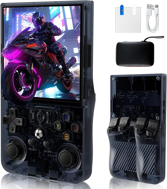 R36MAX Handheld Game Console, Built-in 4000mAh Battery, 4K HD 4" IPS Glass Screen, Supports 18000+ Classic Games, Linux-Based Retro Gaming Console (Grey)