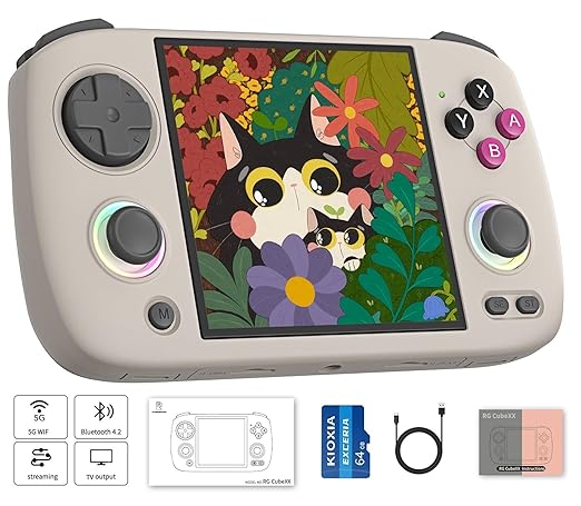 RG CubeXX Retro Handheld Game Console , 3.95 Inch IPS Screen Linux System Built-in 64G TF Card 5056 Games Support TV Output 5G WiFi Bluetooth 4.2(Gray)