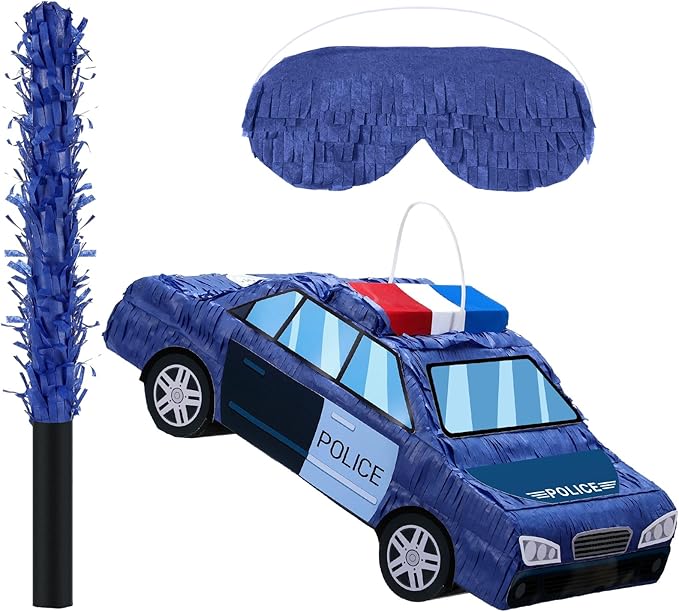 Piñata 3D Truck Piñata Theme Decoration with a Blindfold and Bat for Kids Girls BoysGift Holiday Birthday Party Baby Shower Supplies (Police Car)