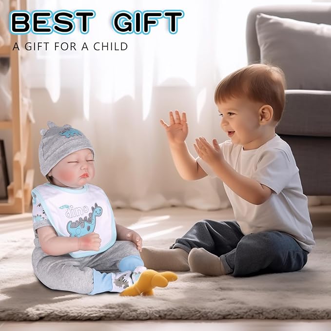 PEDOLLTREE Reborn Baby Dolls Clothes Accessories Dinosaur Outfit Set 12 Pcs Set for 17-22 Inch Reborn Doll Newborn Baby Boy with Green Dinosaur Backpack