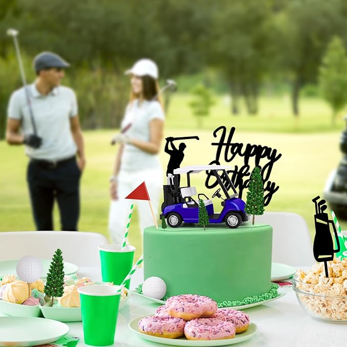 Hooqict 21 Pieces Golf Cake Decorations with Mini Cart, Ball, Green Tree, Clubs, Red Flag Cake Toppers for Men Sports Golf Themed Birthday Party Decorations Supplies