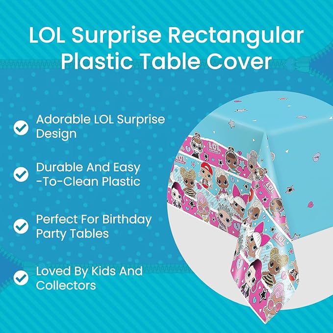 Multicolor LOL Surprise Rectangular Plastic Table Cover - 54"x84" (1 Count) | Durable & Easy-to-Clean, Perfect for Kids Birthday Parties & Special Occasions