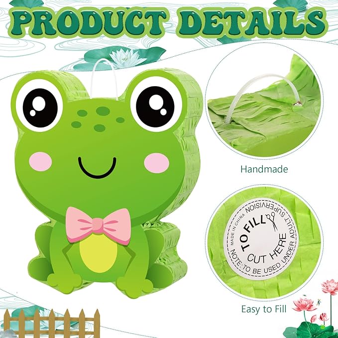 Aoriher Frog Piñata with Stick Blindfold & Confetti - Birthday Party Favors Decorations for Animal Theme Party Supplies Toys Outdoor Games, 15 x 13 x 3.2 Inch
