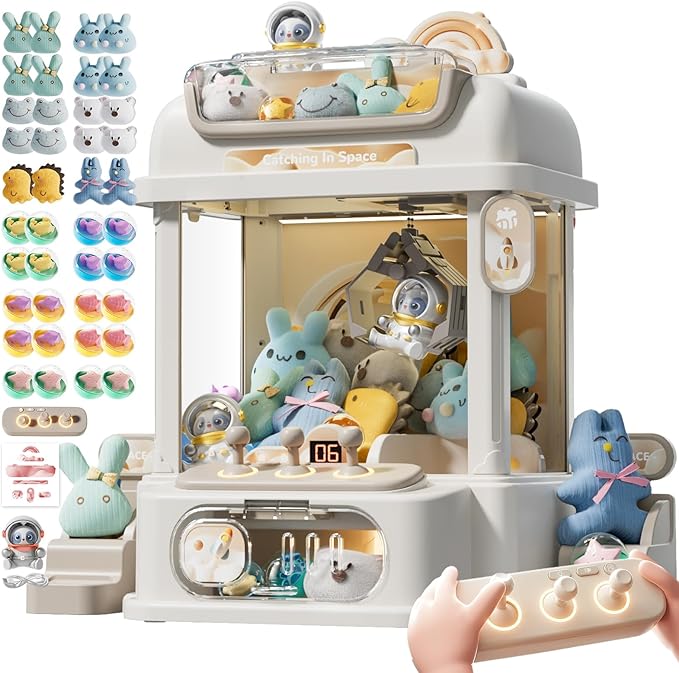 Remote Control Claw Machine for Kids, Mini Vending Machines Candy Grabber Prize Dispenser Toys for Girls, Arcade Game Machine with Light Sounds, Birthday Gifts Toys Age 3 Years (White)