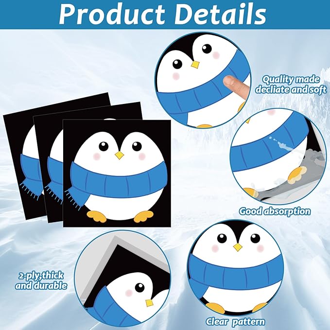 96 Pcs Penguin Birthday Party Supplies Paper Plates Napkins Winter Penguin Themed Party Winter Christmas Holiday Birthday Xmas Tableware Decorations Favors for Kids Serves 24