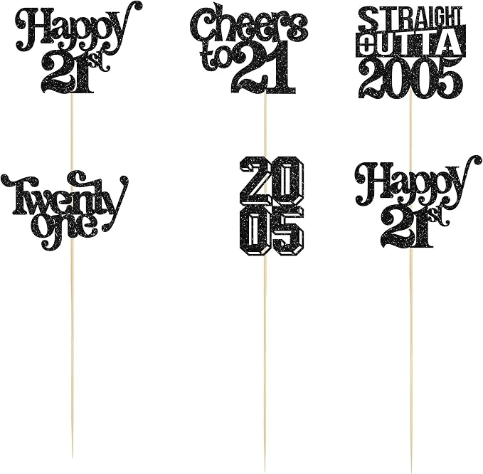 Gyufise 15Pcs Happy 21st Birthday Centerpiece Sticks Twenty One Straight Outta 2005 Table Flower Centerpieces Sticks for Cheers to 21st Birthday Party Supplies Black