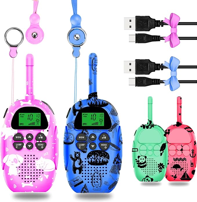 USA-Designed KidzAdventure Rechargeable Walkie Talkies for Kids 2 Pack - 48 Hours Battery 3 Miles Range 22 Channels 2 Way Radio Voice Activation. Best Hiking, Camping & Outdoor Kids Toy Gift Ages 5-10