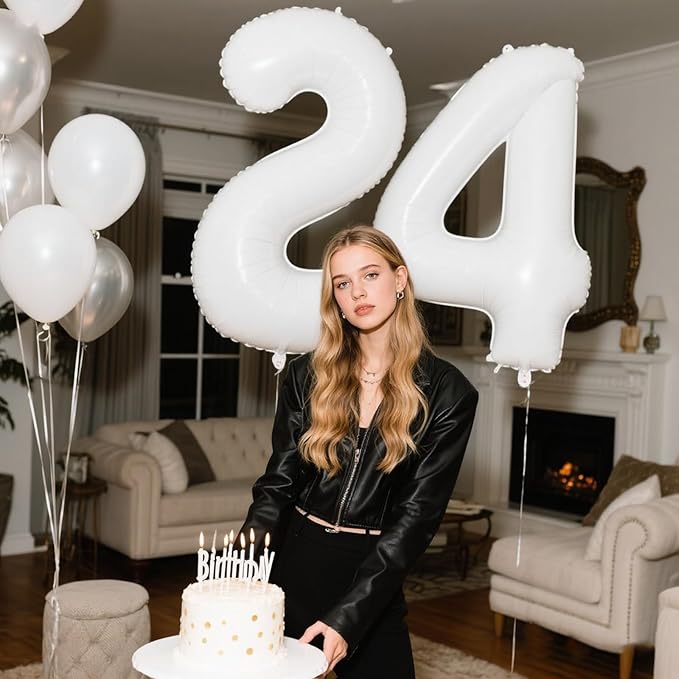 40 Inch White 4 Balloon Giant Mylar Number 4 14 24 34 40 Year Old Birthday Large Foil Helium Number Balloons Party Decorations Supplies Anniversary